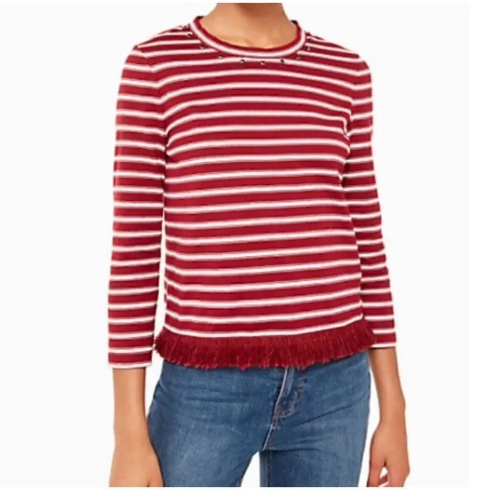 Kate Spade fringe striped blouse size medium